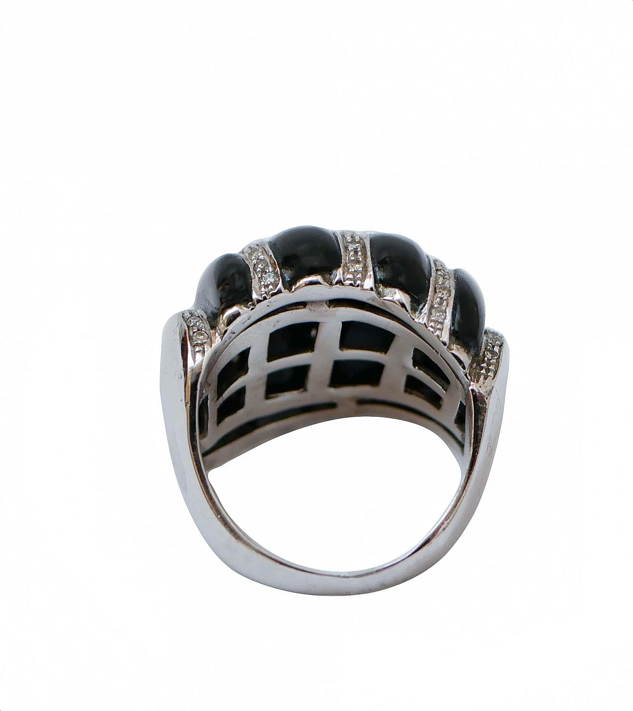 Anello a cupola in oro bianco 14 carati in onice e diamanti 3