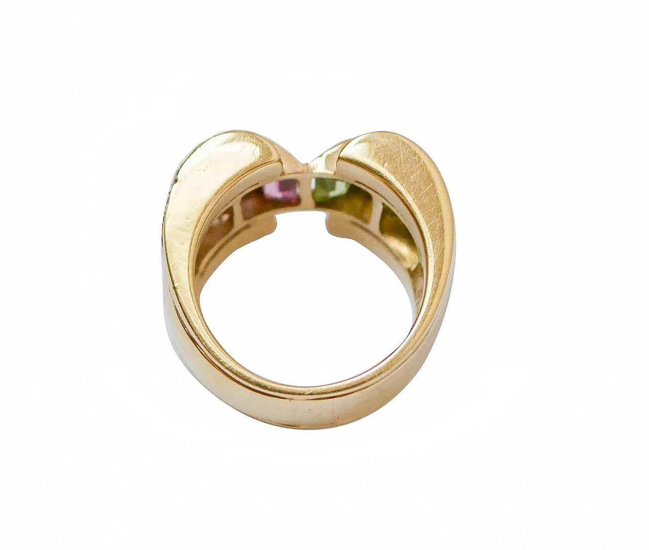 18 Karat yellow gold ring with peridots, tourmaline & diamonds, 1950s 3