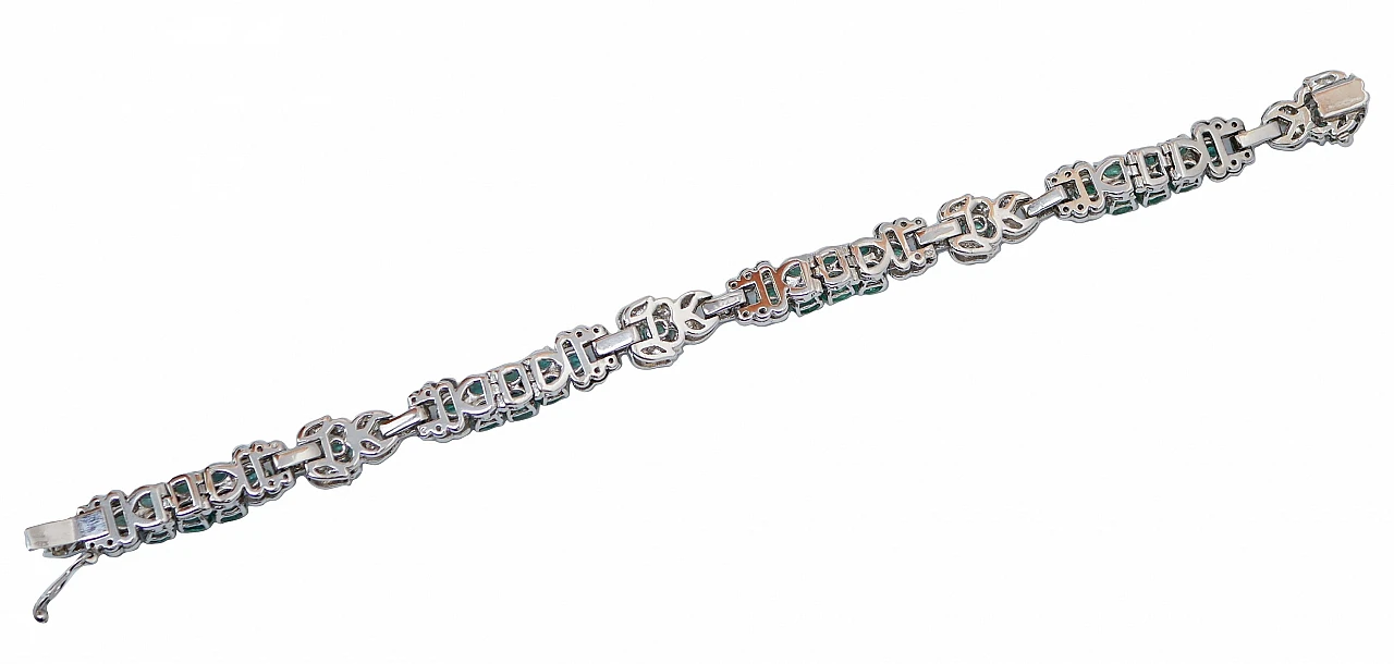 Bracciale in oro bianco 14 carati con smeraldi e diamanti, anni '70 3