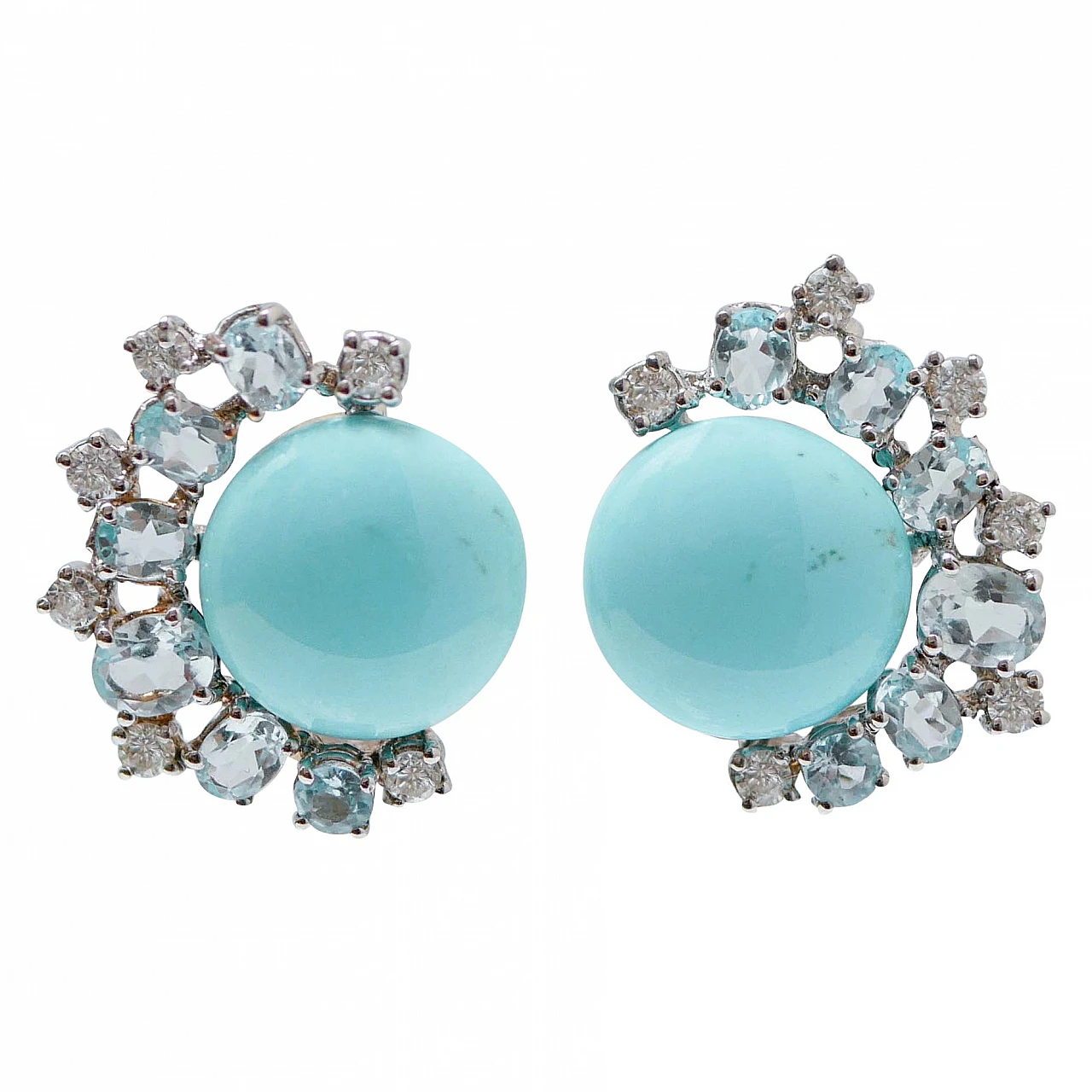 Orecchini con turchese, acquamarina e diamanti, anni '70 1