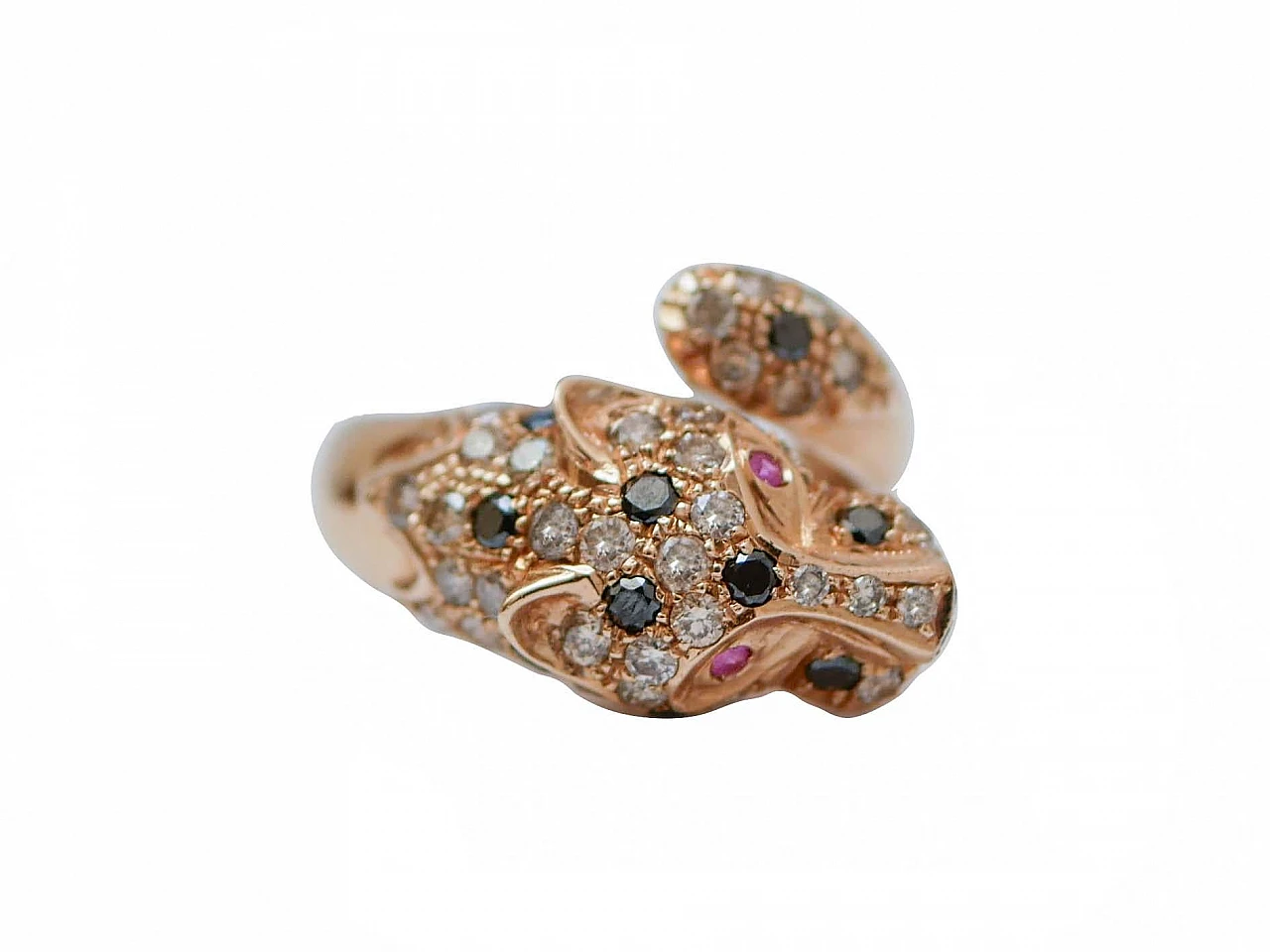 Anello Pantera in oro rosa 14 carati con diamanti e rubini, anni '80 3