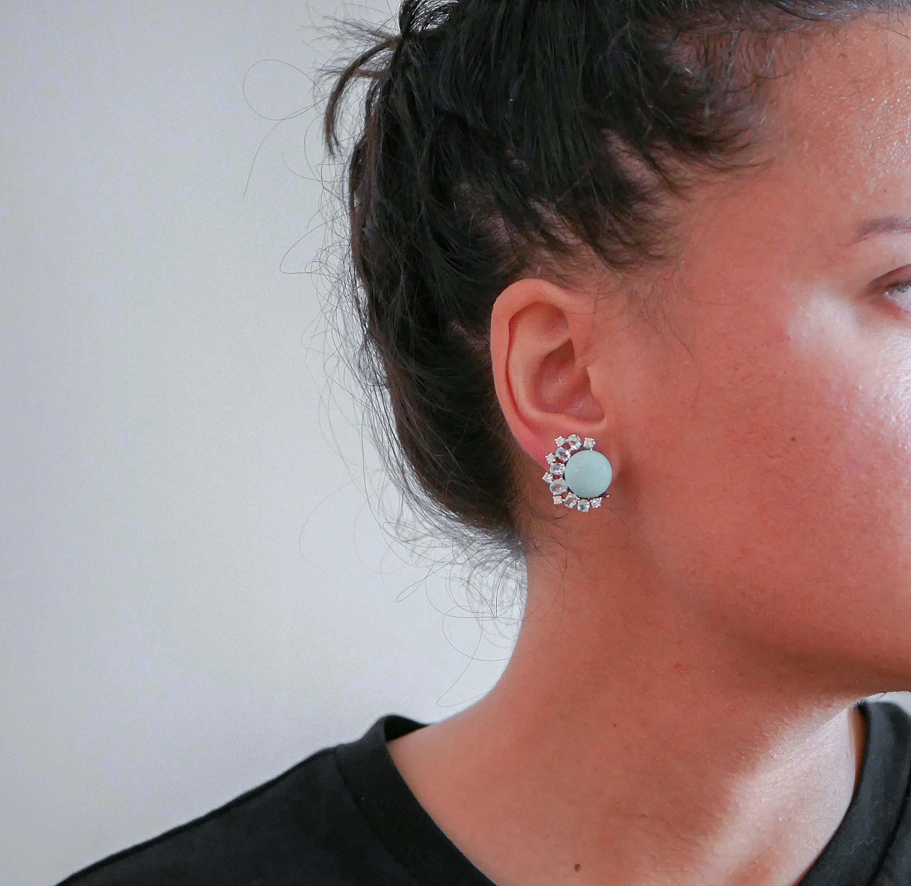 Orecchini con turchese, acquamarina e diamanti, anni '70 4