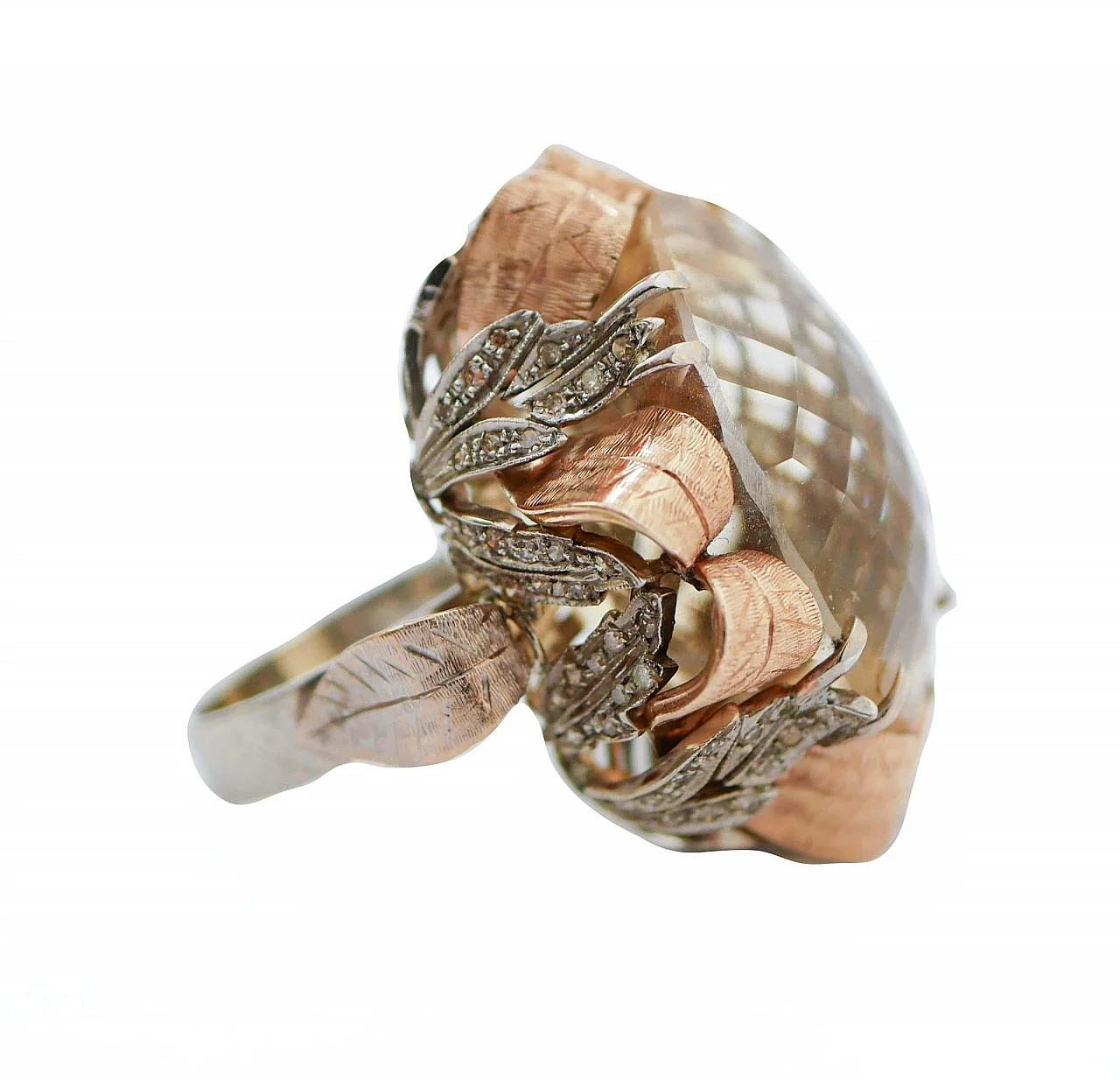 14K white and rose gold ring with topaz and diamonds 2