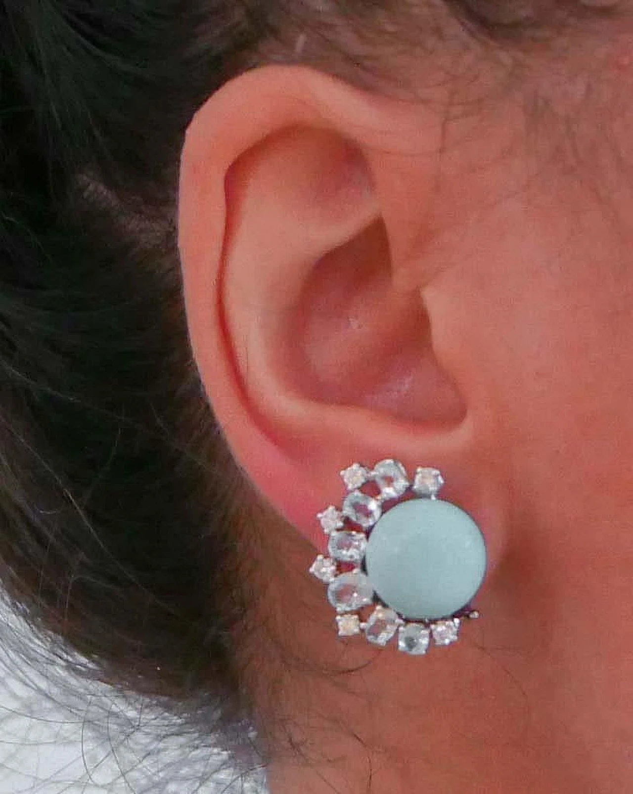 Orecchini con turchese, acquamarina e diamanti, anni '70 5