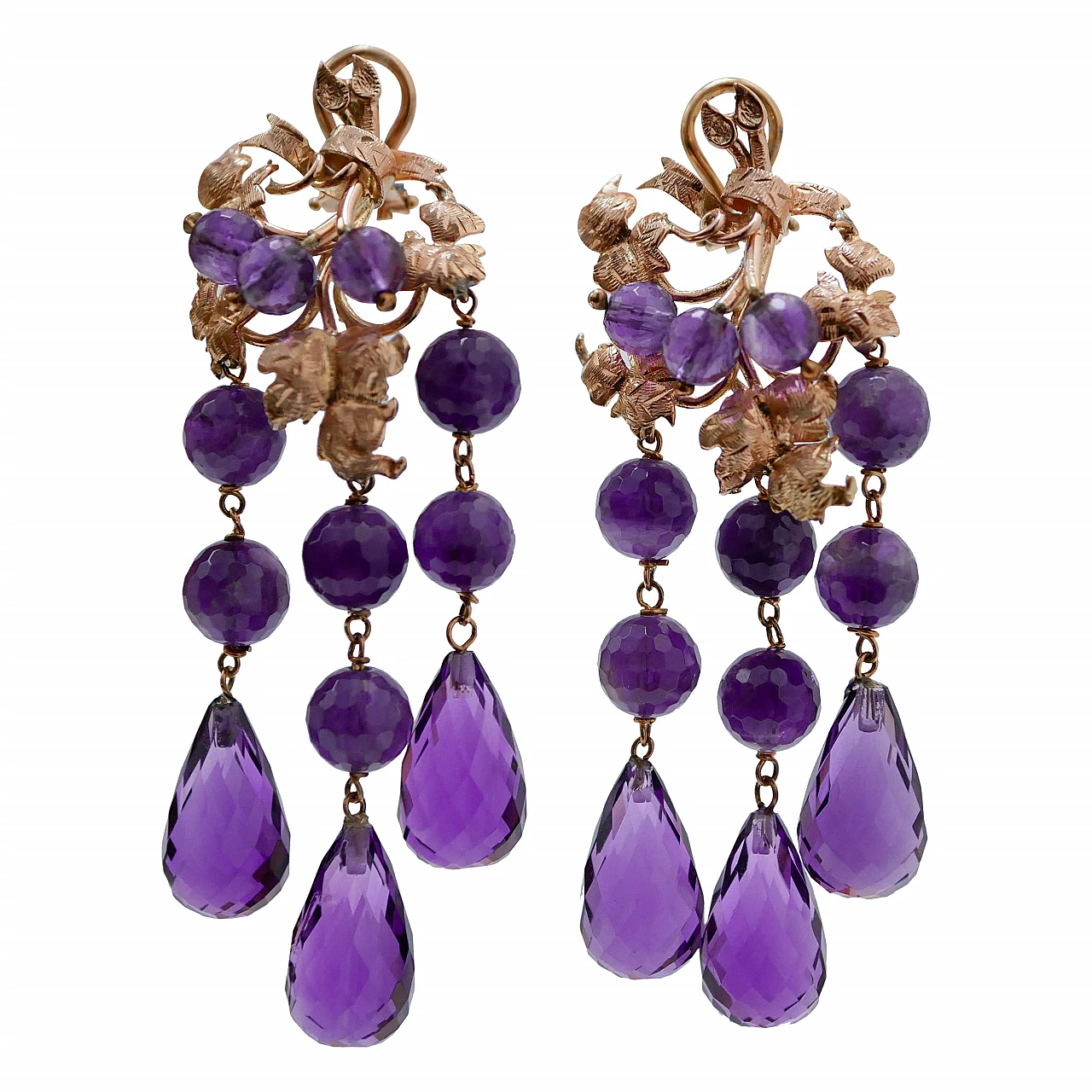 Rose gold pendant earrings with amethysts, 1960s 1