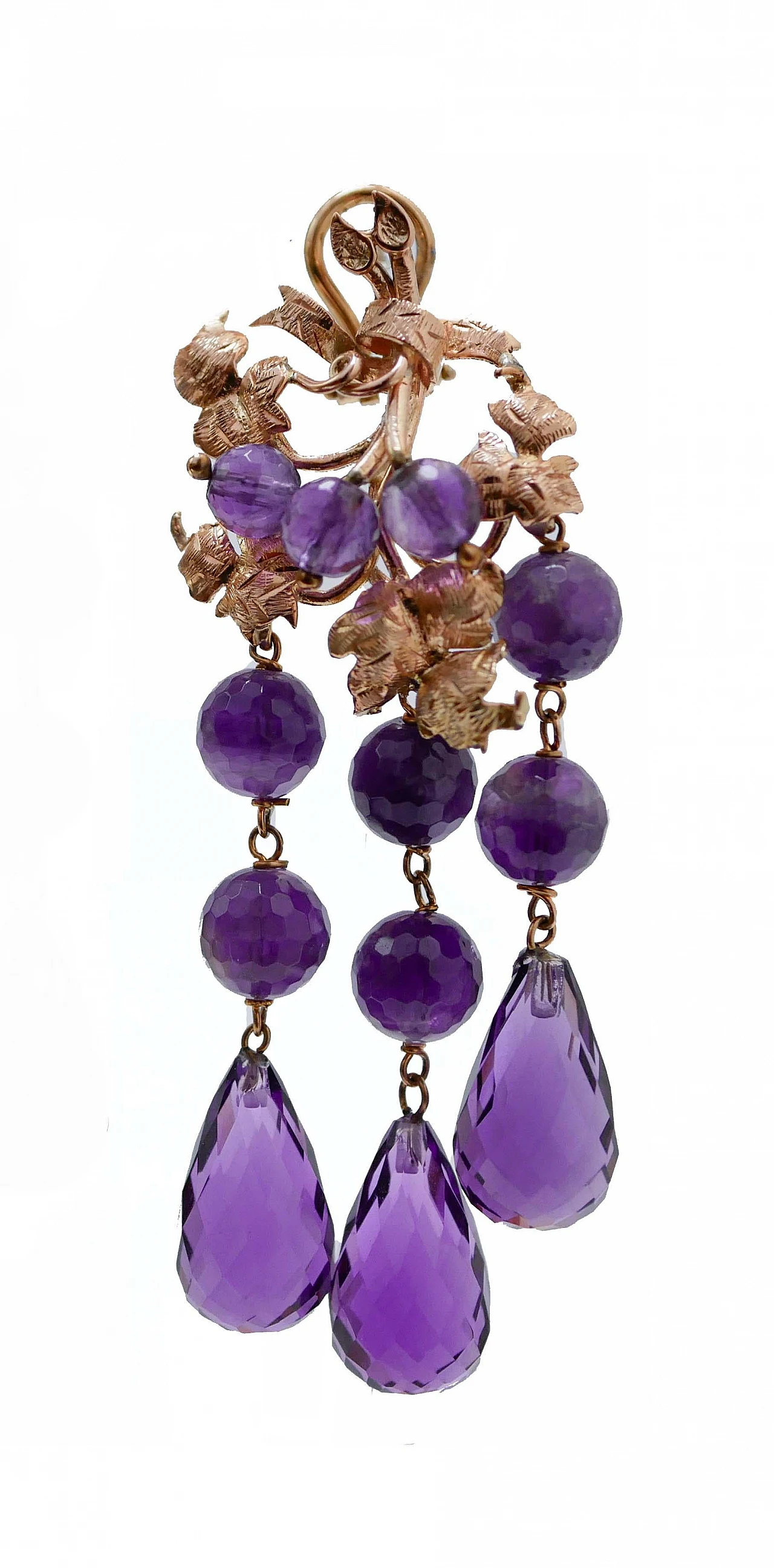 Rose gold pendant earrings with amethysts, 1960s 2