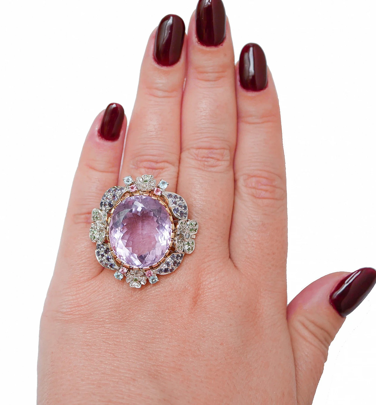 Ring with tourmaline, iolite, topazes, peridots, amethyst and diamonds 4