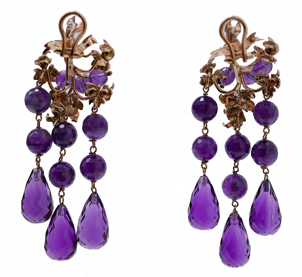 Rose gold pendant earrings with amethysts, 1960s 3