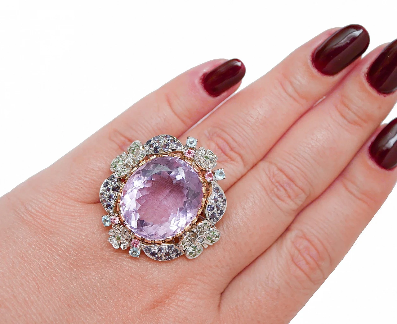 Ring with tourmaline, iolite, topazes, peridots, amethyst and diamonds 5