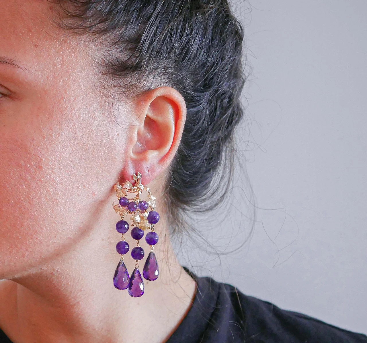 Rose gold pendant earrings with amethysts, 1960s 4