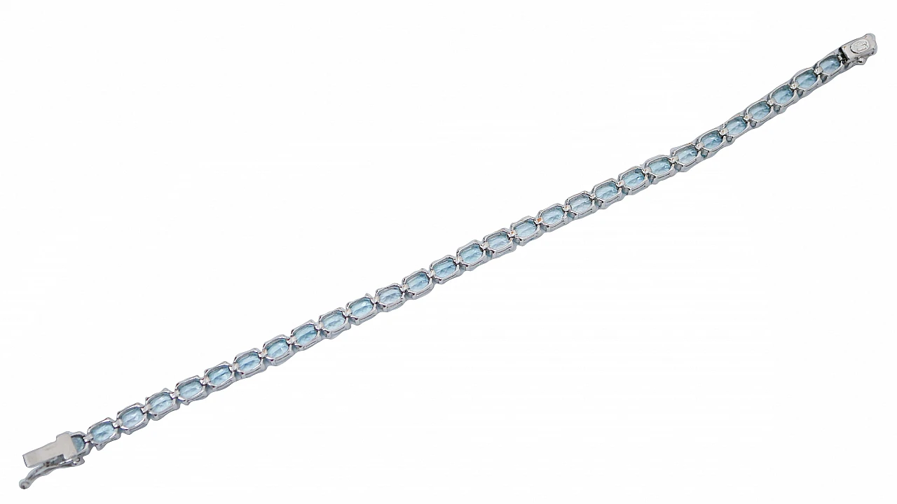 Bracciale tennis in oro bianco 14 carati con topazi acquamarina 3