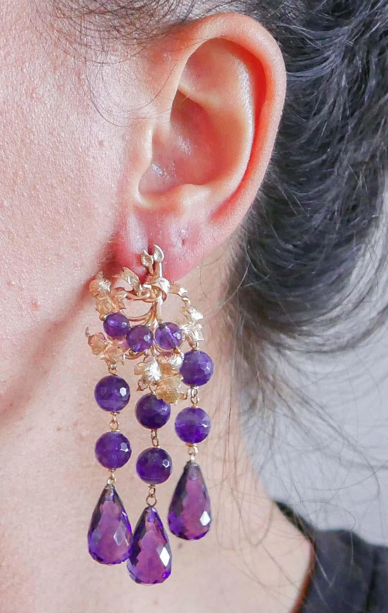Rose gold pendant earrings with amethysts, 1960s 5