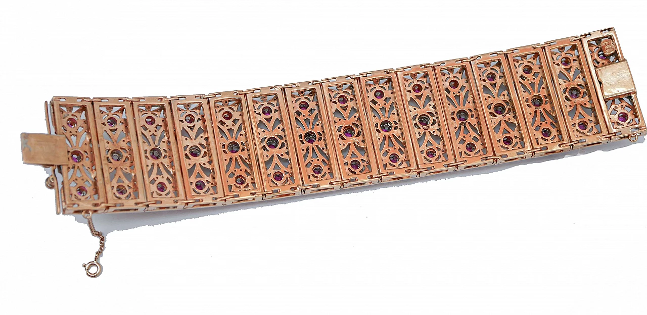 Retro bracelet in rose gold and silver with rubies and diamonds, 1960s 3