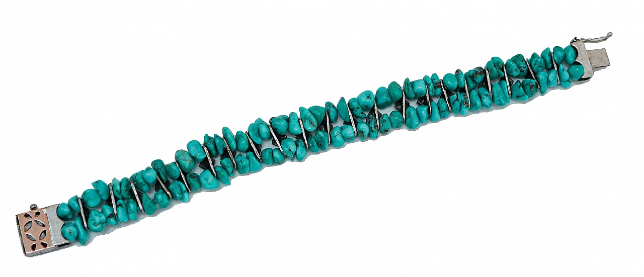 Bracciale in oro rosa e argento con diamanti e turchese, 2020 3