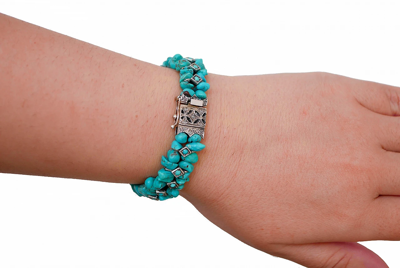 Bracciale in oro rosa e argento con diamanti e turchese, 2020 4
