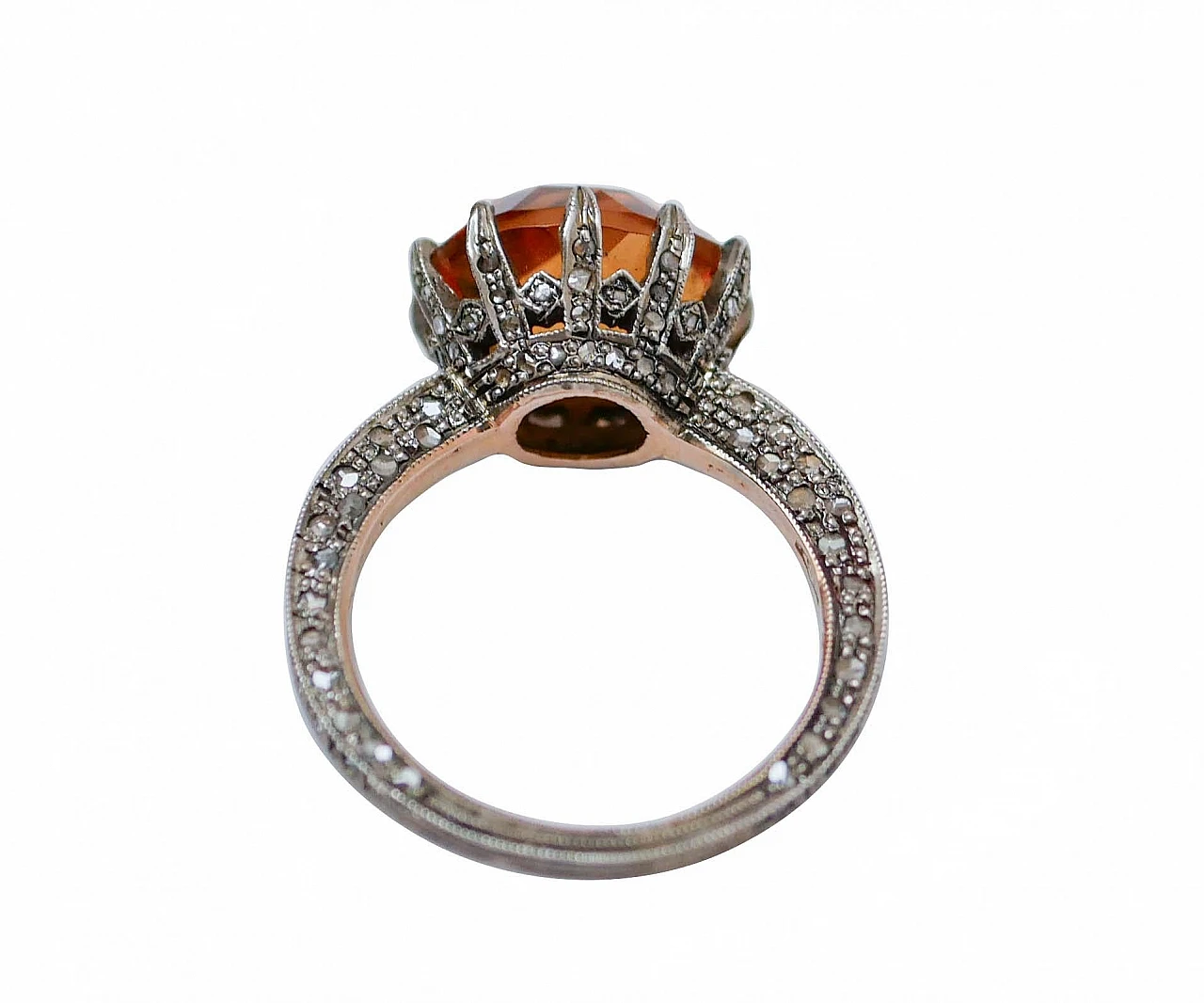 14 Karat rose gold and silver ring with topaz and diamonds, 2020 3
