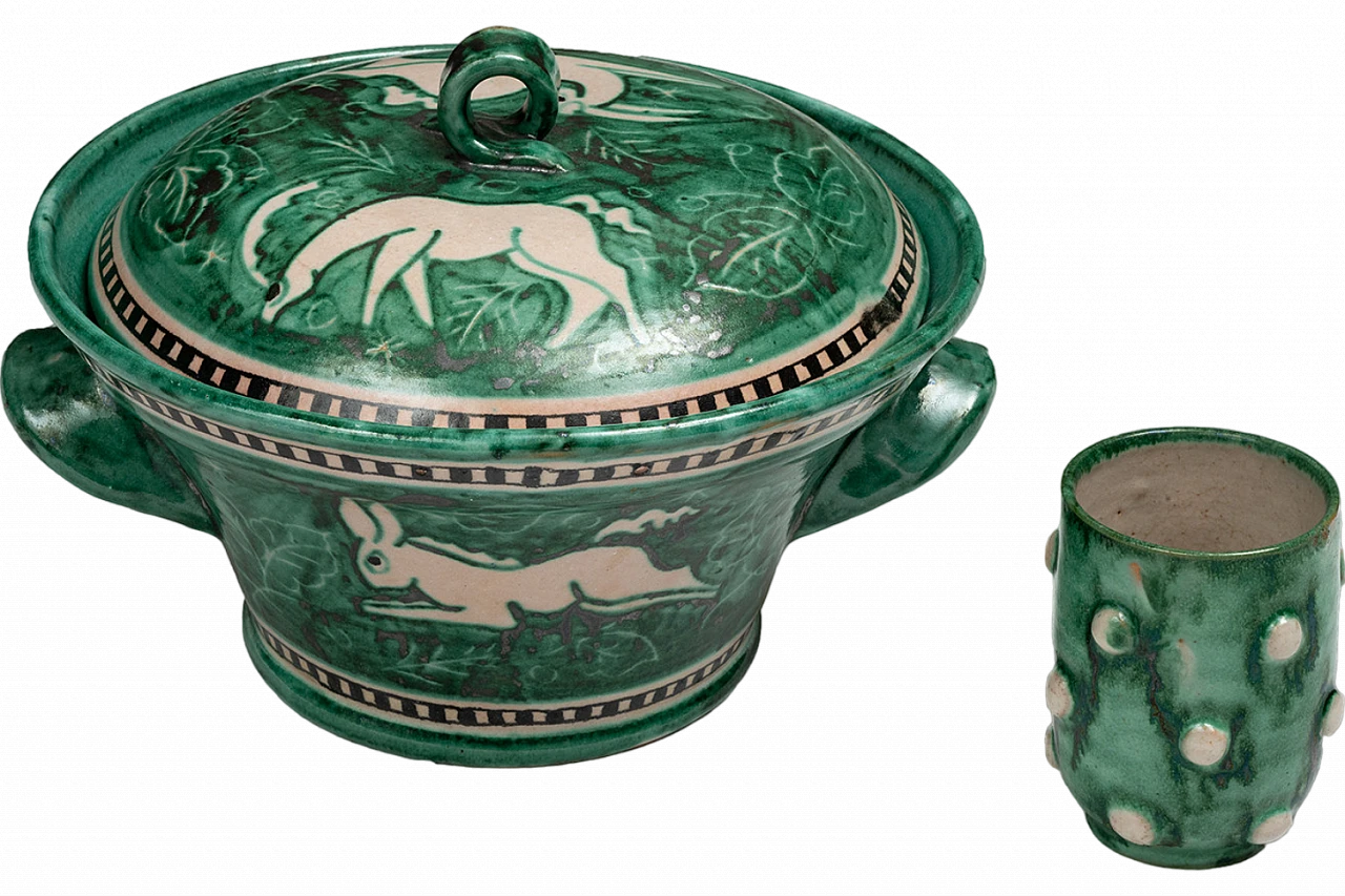 Zuppiera con bicchiere in maiolica di Vietri, anni '60 4