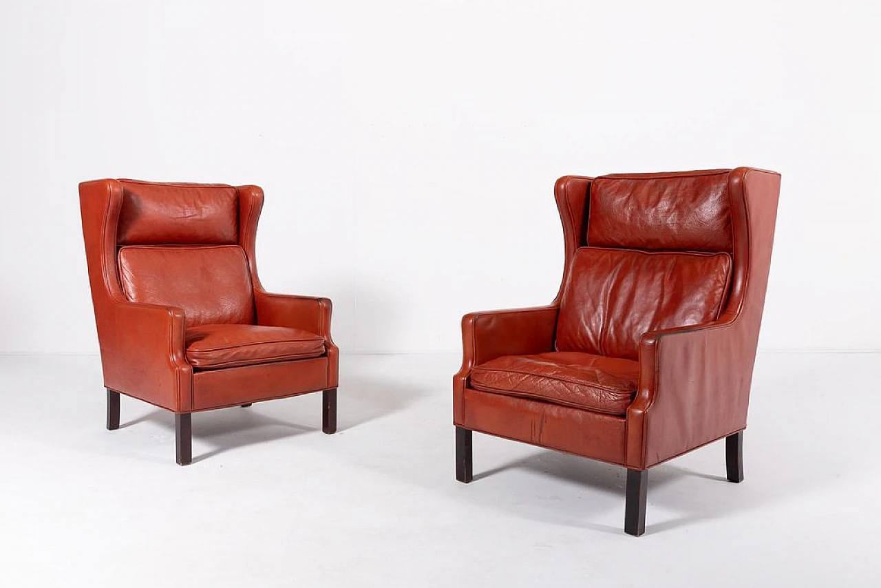 Pair of beech wood & leather armchairs by Mogens Hansen, 1970s 1