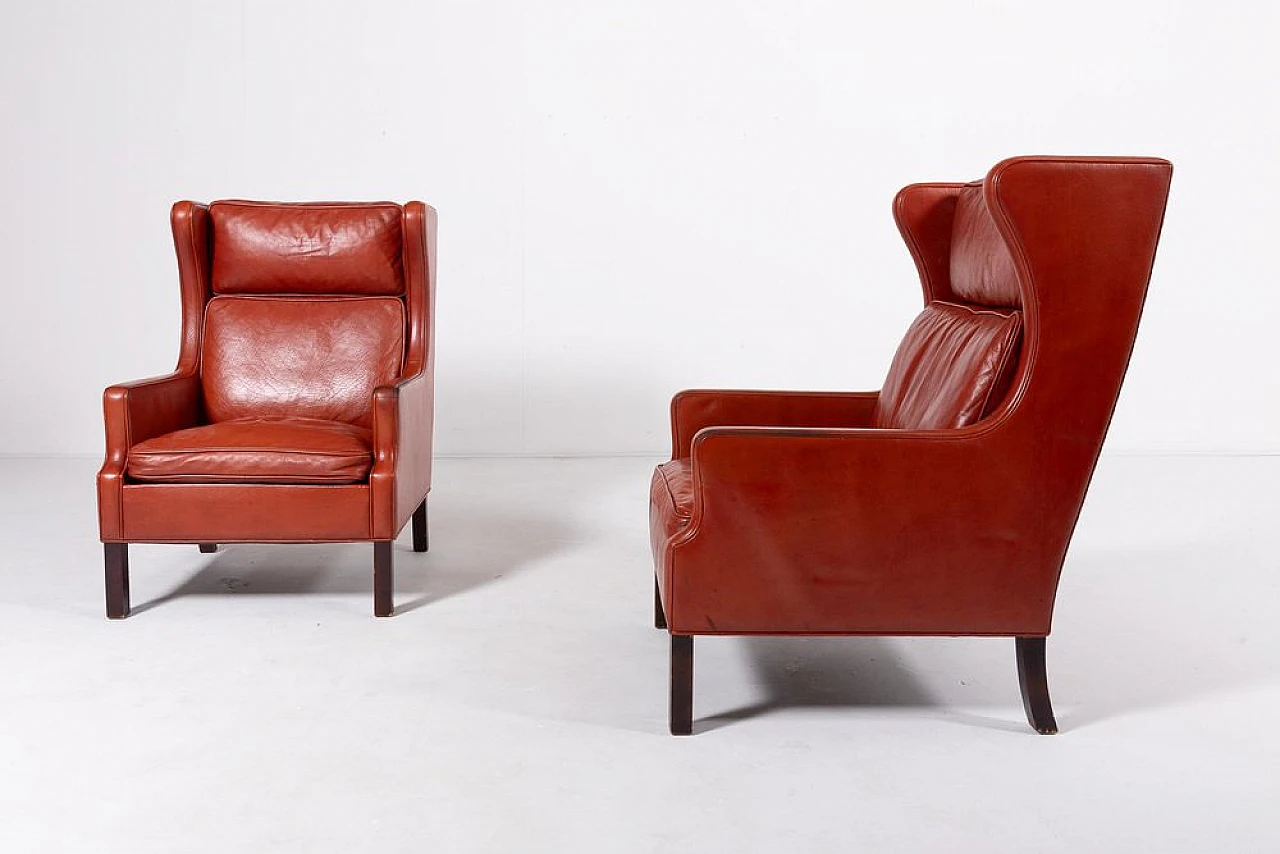 Pair of beech wood & leather armchairs by Mogens Hansen, 1970s 2