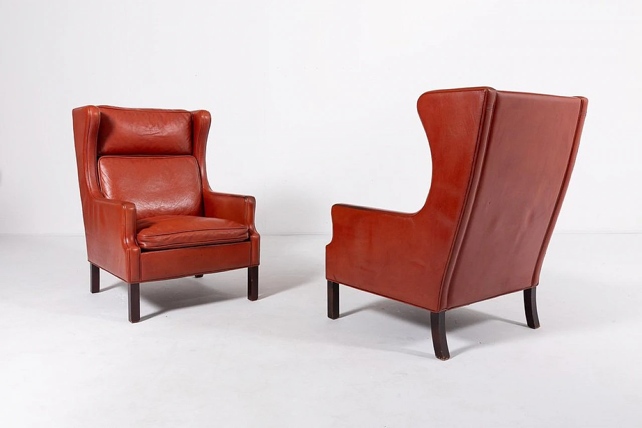 Pair of beech wood & leather armchairs by Mogens Hansen, 1970s 3