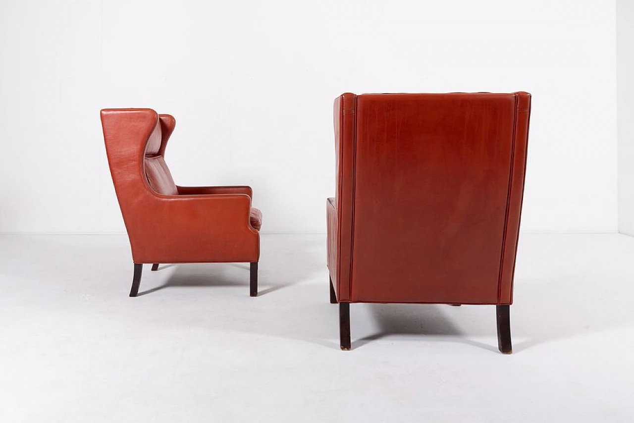 Pair of beech wood & leather armchairs by Mogens Hansen, 1970s 4