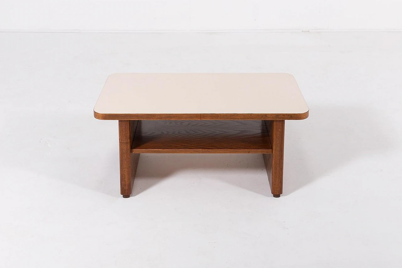 Brutalist coffee table in oak wood with laminated top, 1970s 2
