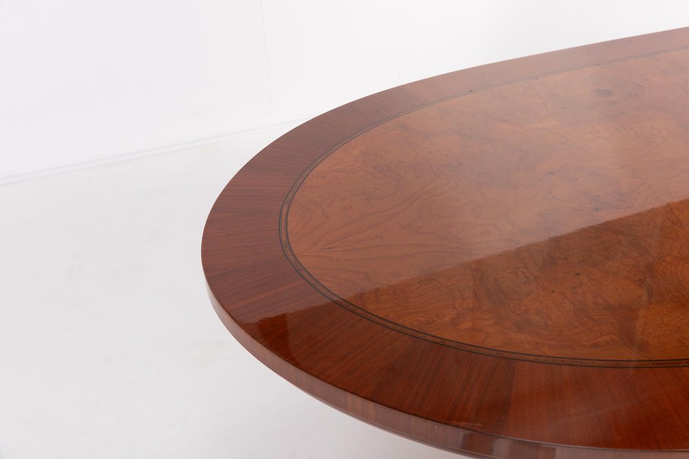 Oval dining table in burl wood veneer, 1990s intOndo