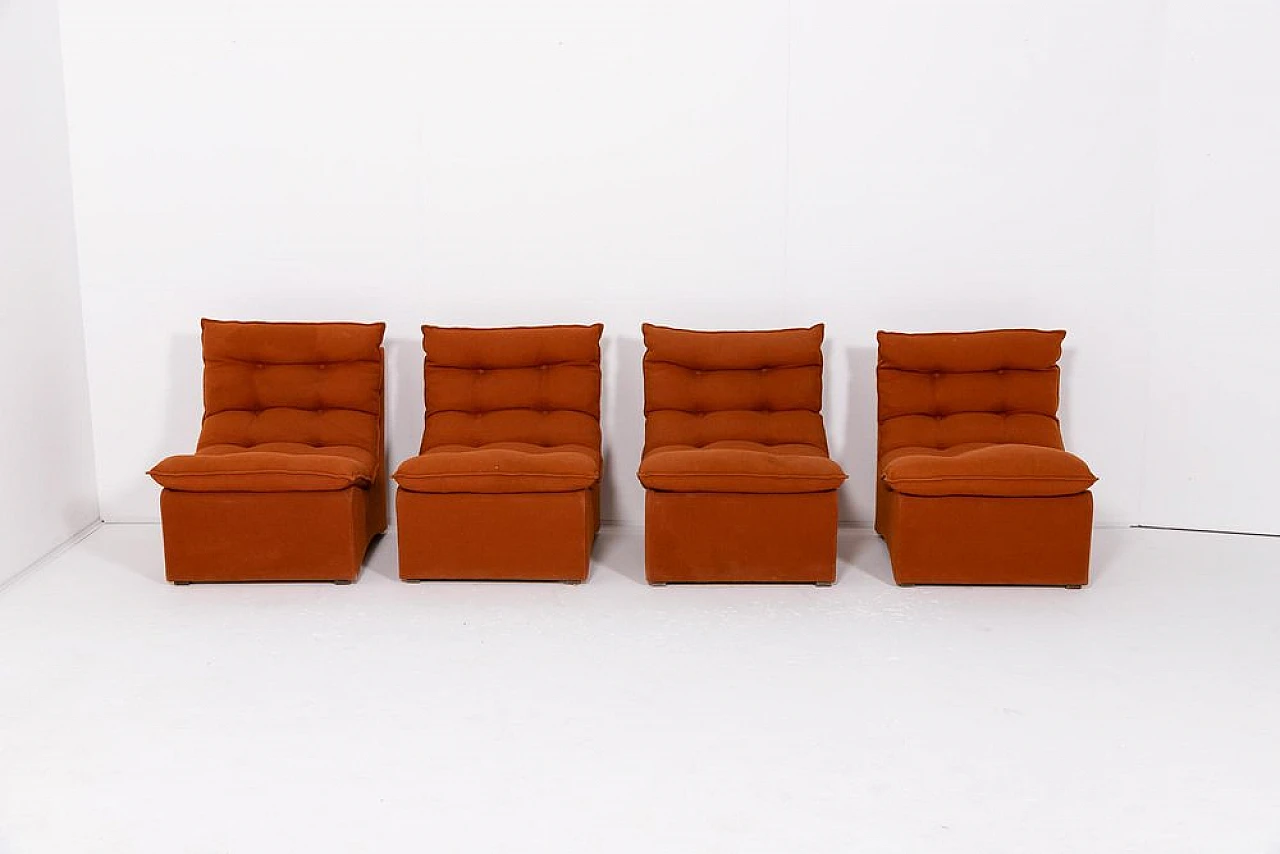 4 Sedie da salotto in lana arancione, anni '60 1