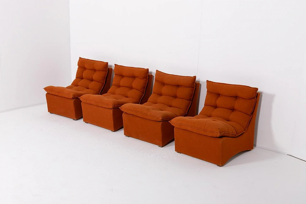 4 Sedie da salotto in lana arancione, anni '60 4