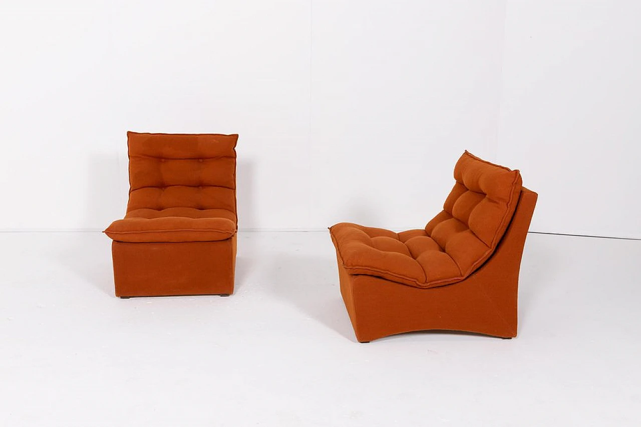 4 Sedie da salotto in lana arancione, anni '60 6