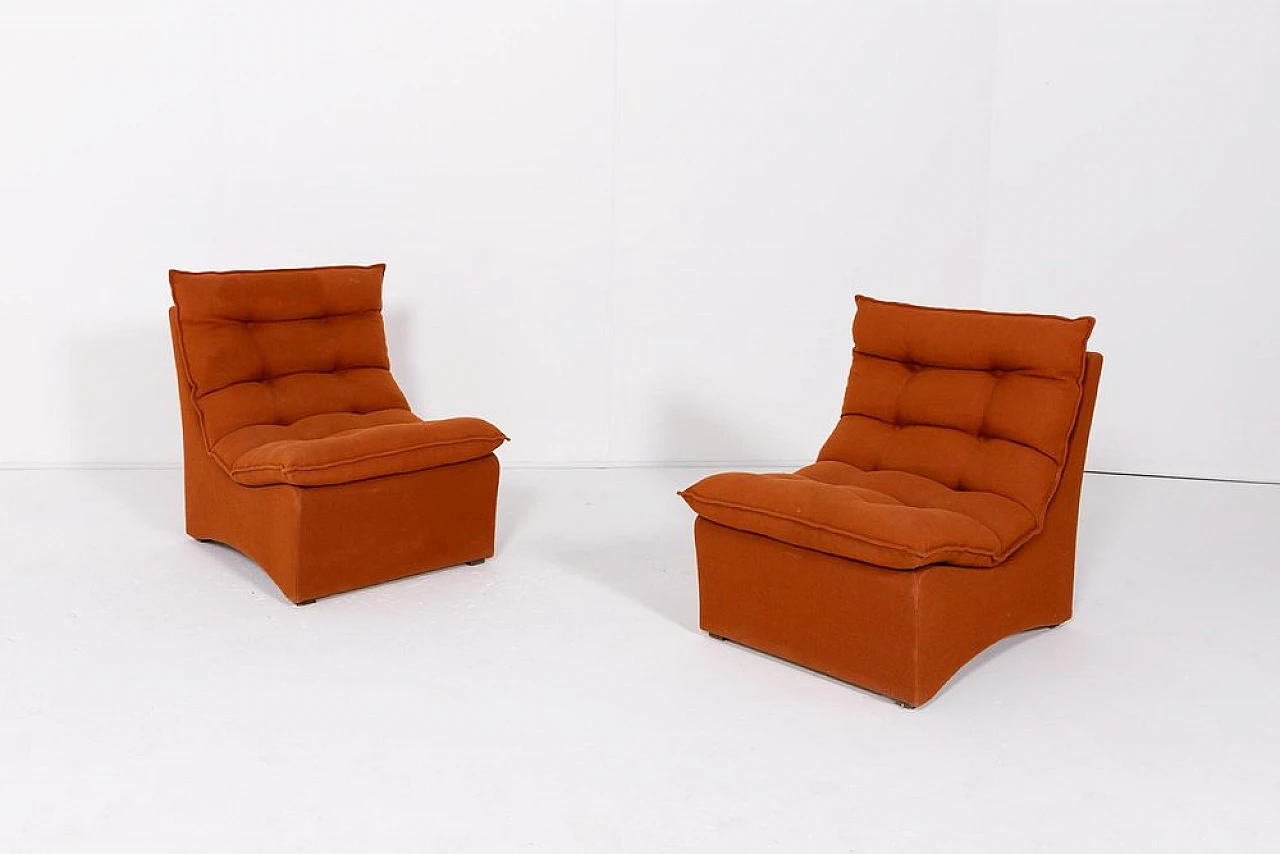 4 Sedie da salotto in lana arancione, anni '60 8