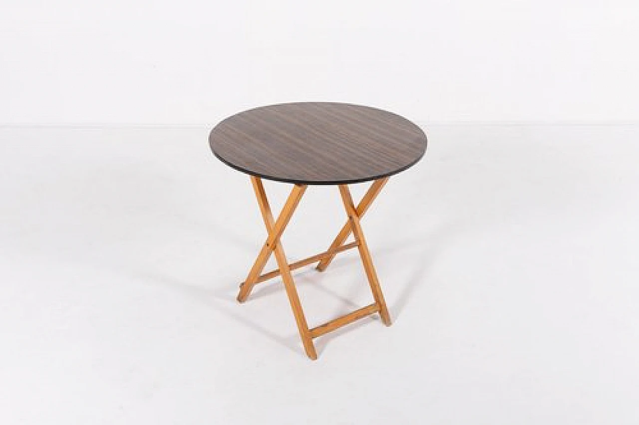 Tavolo rotondo moderno pieghevole in legno, anni '70 1