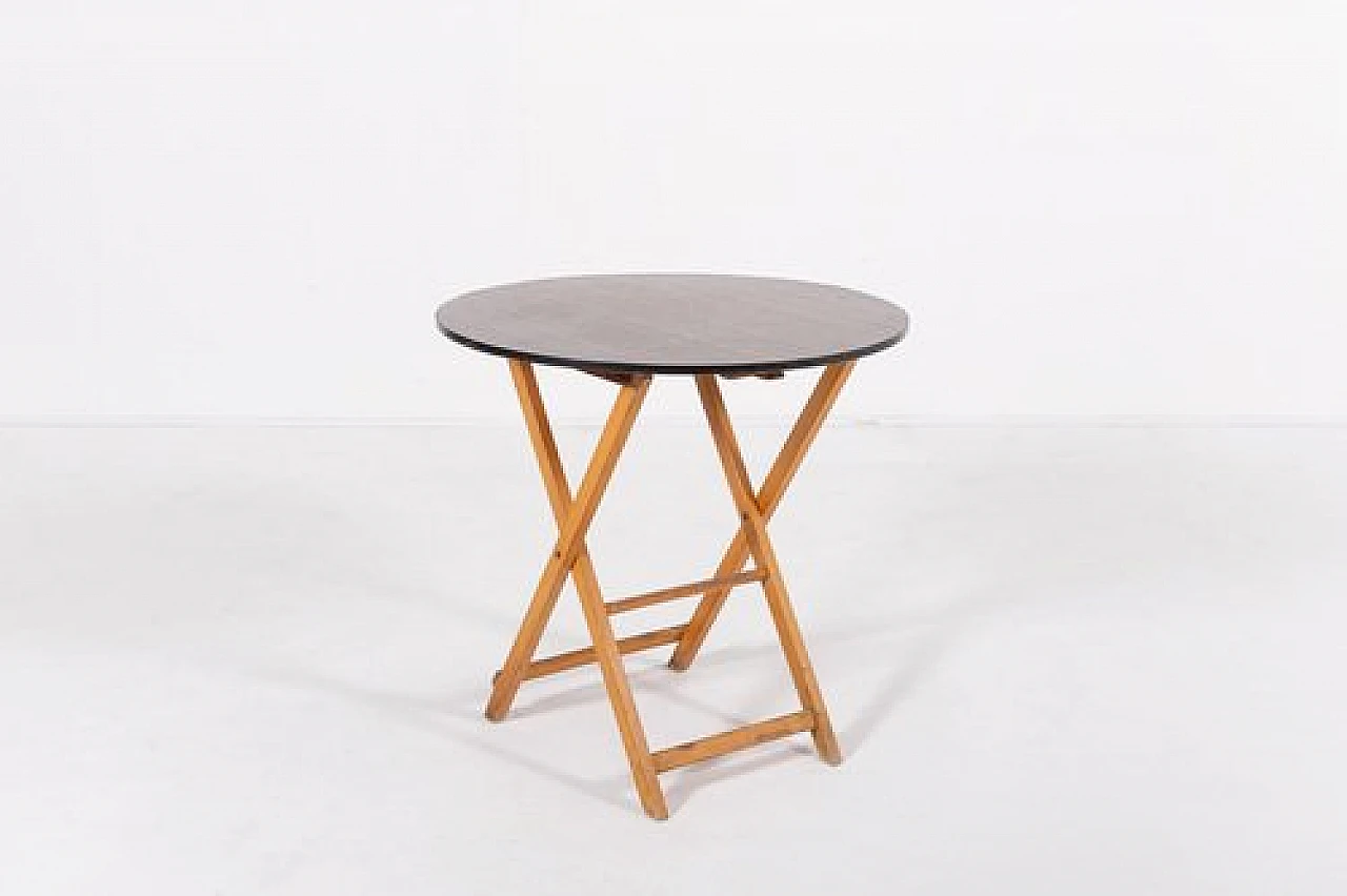 Tavolo rotondo moderno pieghevole in legno, anni '70 3