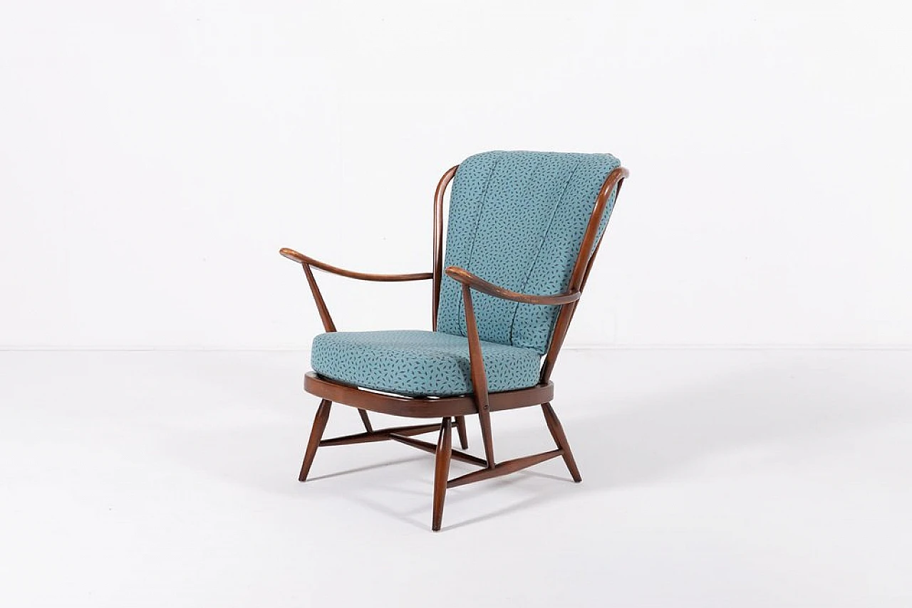 Poltrona Windsor in legno ebanizzato e tessuto di Ercol, fine '900 1