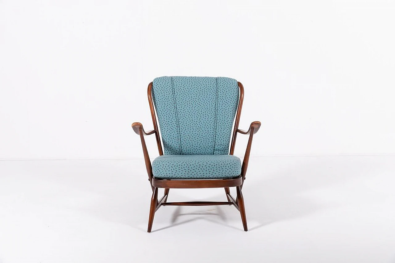Poltrona Windsor in legno ebanizzato e tessuto di Ercol, fine '900 2