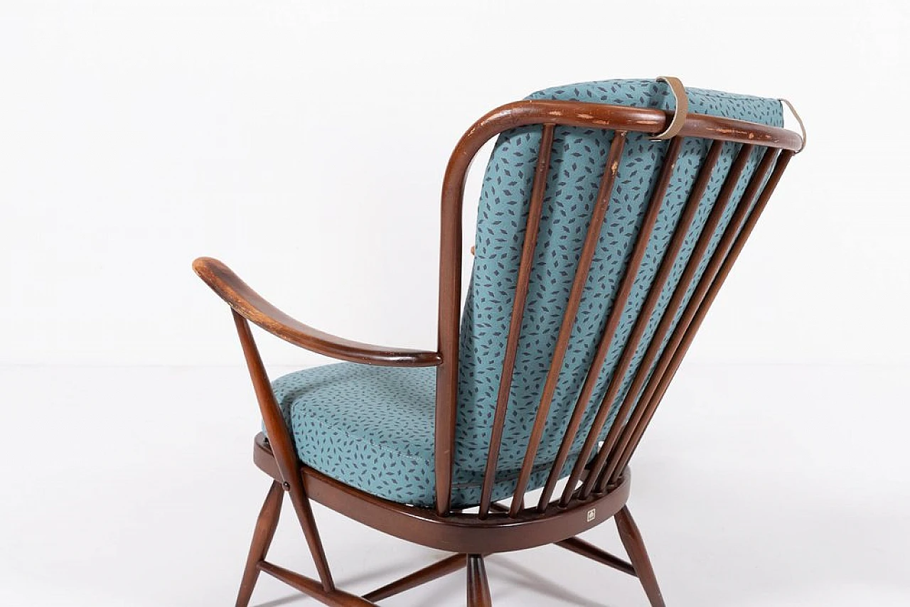 Poltrona Windsor in legno ebanizzato e tessuto di Ercol, fine '900 7