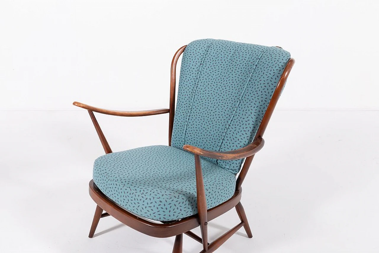 Poltrona Windsor in legno ebanizzato e tessuto di Ercol, fine '900 10