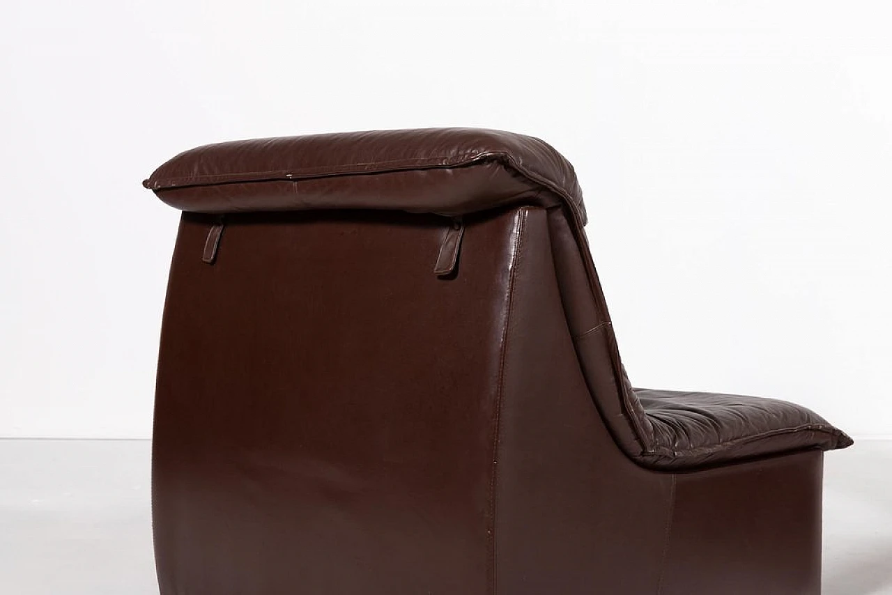 Pair of brown leather armchairs, 1980s 3