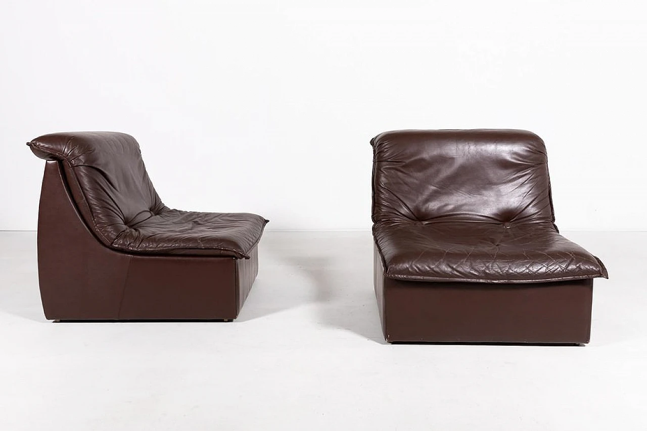 Pair of brown leather armchairs, 1980s 6