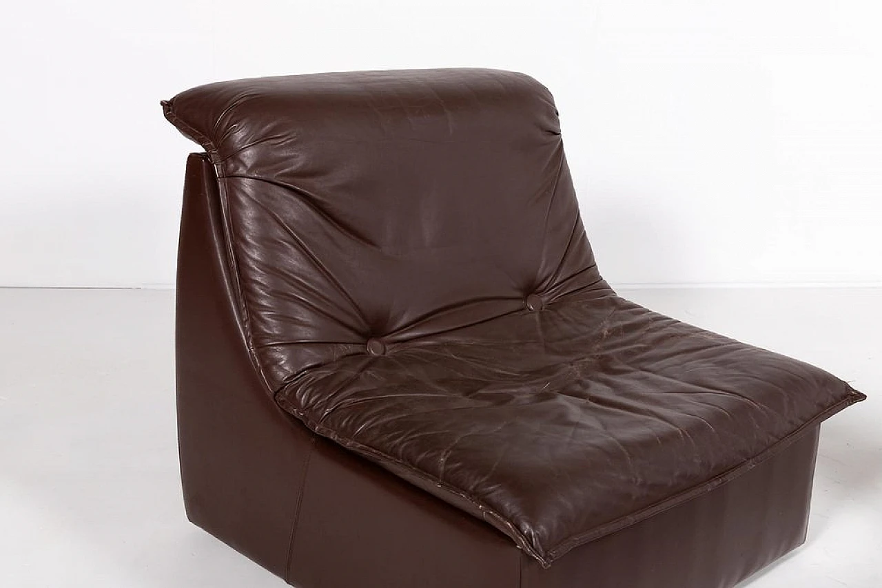 Pair of brown leather armchairs, 1980s 7