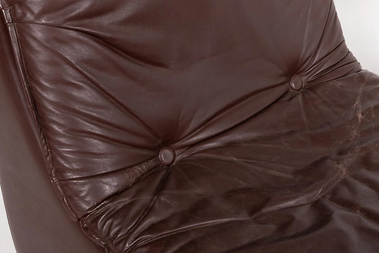 Pair of brown leather armchairs, 1980s 8