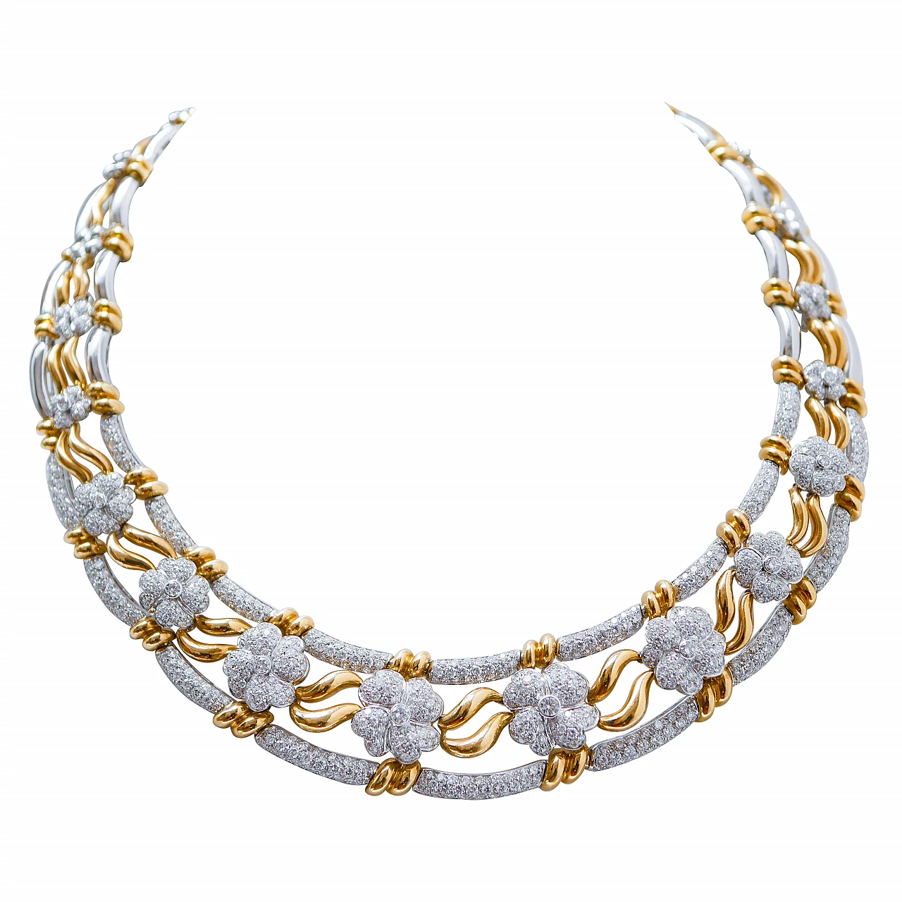 Collana in oro giallo 18 carati e oro bianco con diamanti, anni '50 1