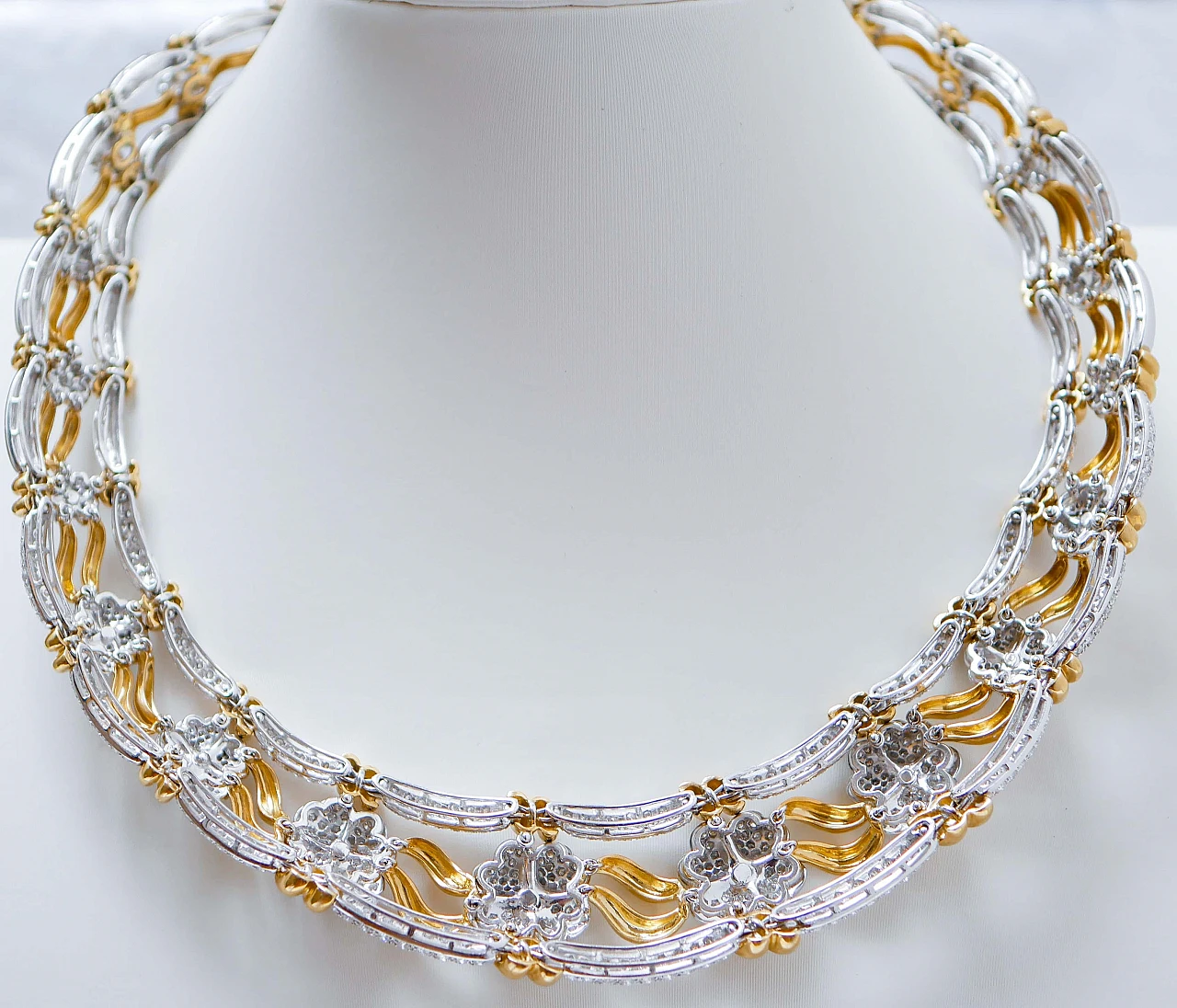 Collana in oro giallo 18 carati e oro bianco con diamanti, anni '50 3
