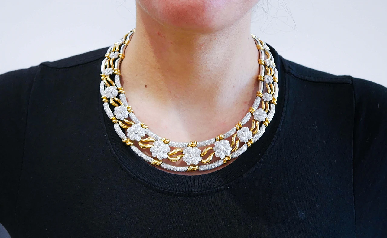 Collana in oro giallo 18 carati e oro bianco con diamanti, anni '50 4