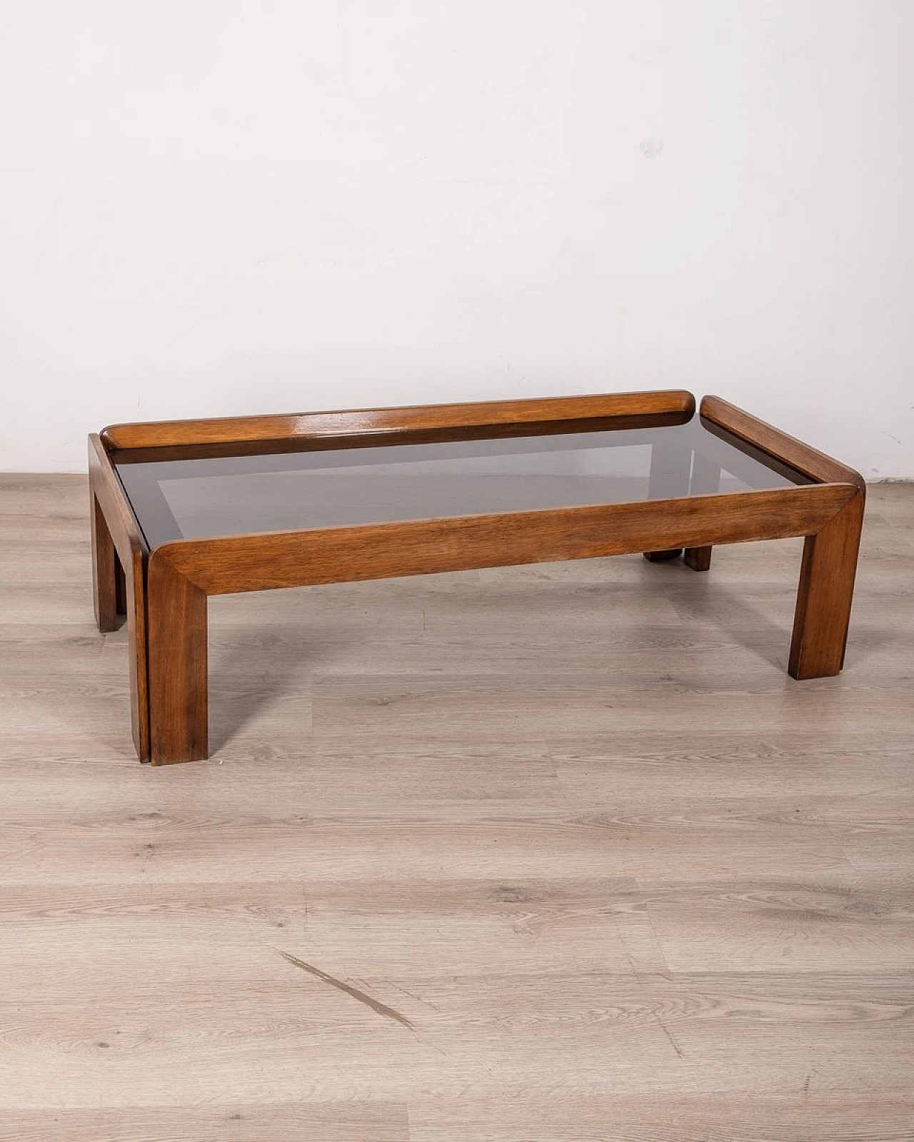 Rectangular coffee table in walnut and glass by A. & T. Scarpa, 1970s 1