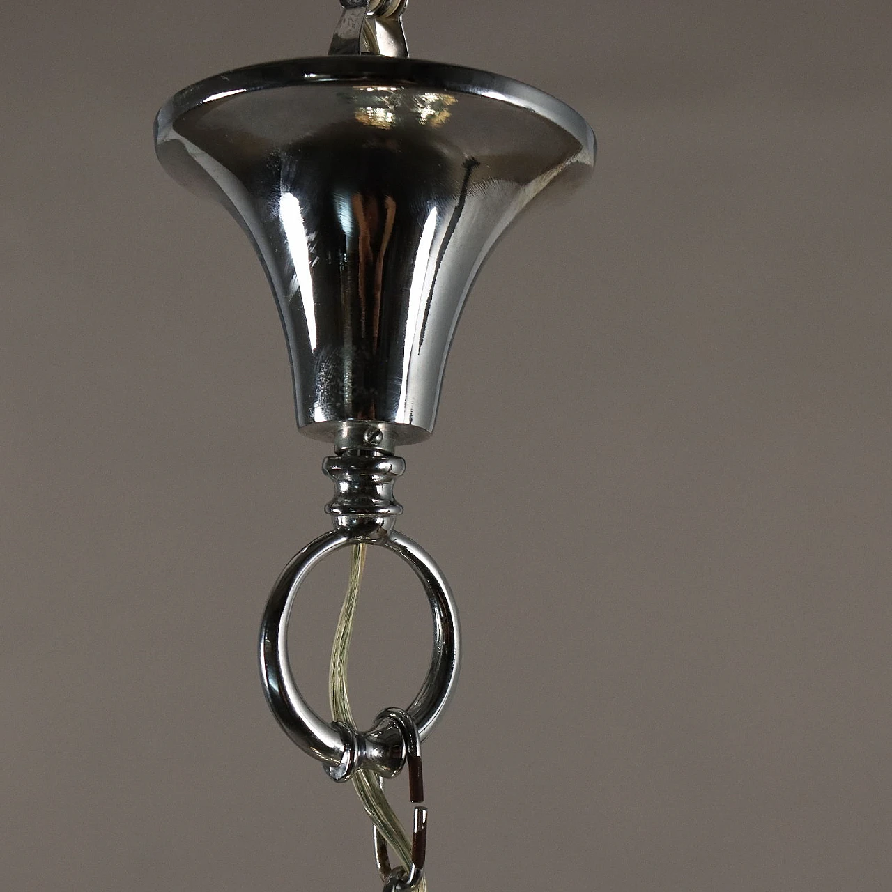 Chromed metal and decorated clear glass chandelier, 1960s 5