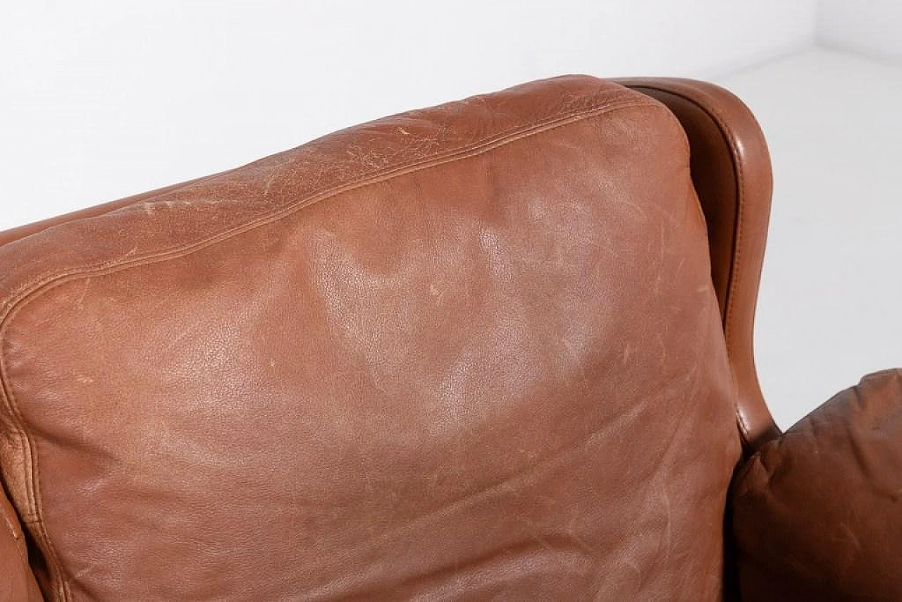 Danish cognac leather wing sofa, 1970s 2