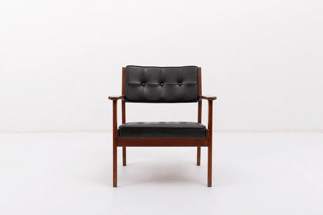 Sedia Mid-Century architettonica in legno e tessuto, anni '60 3