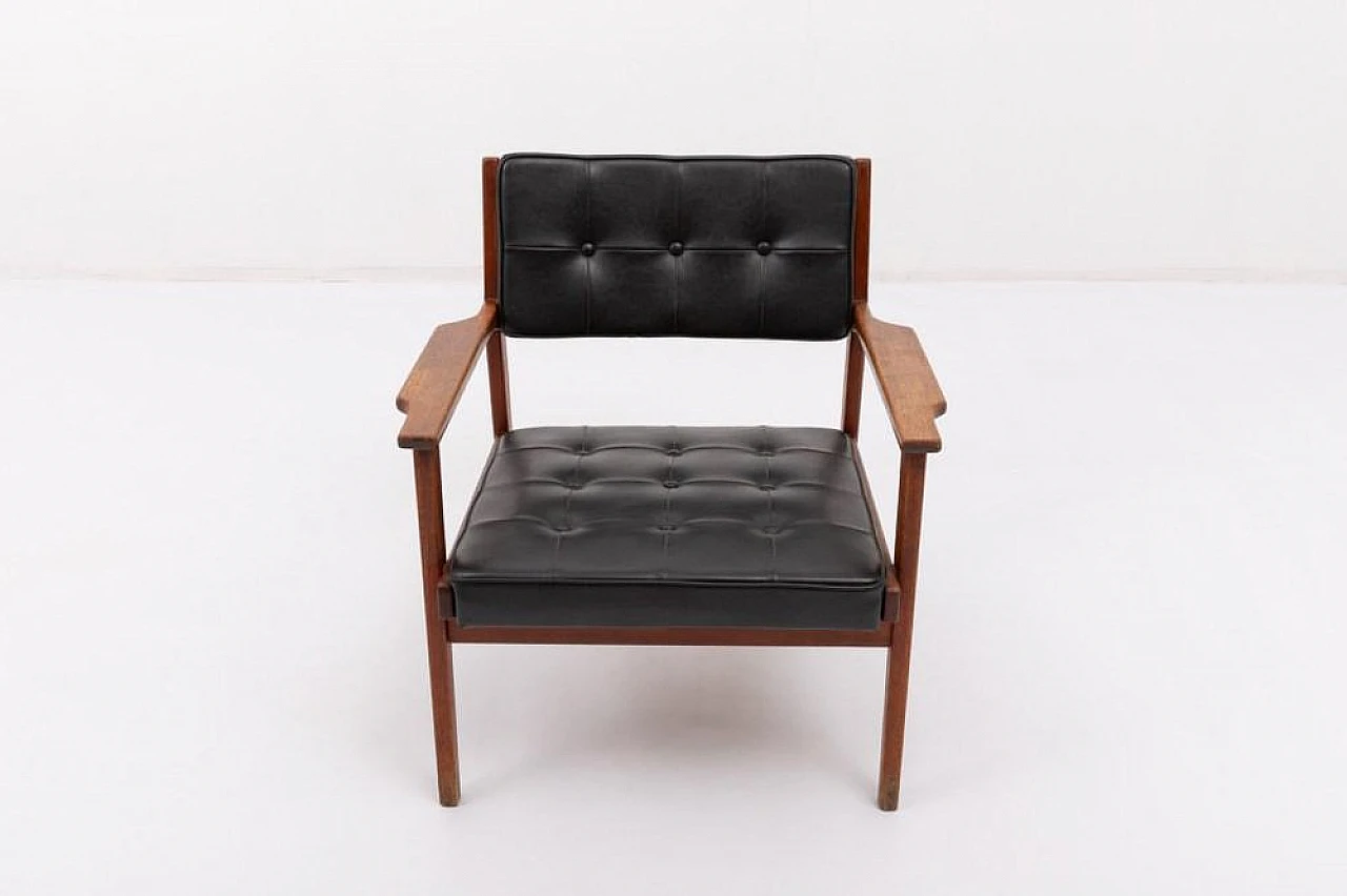 Sedia Mid-Century architettonica in legno e tessuto, anni '60 9