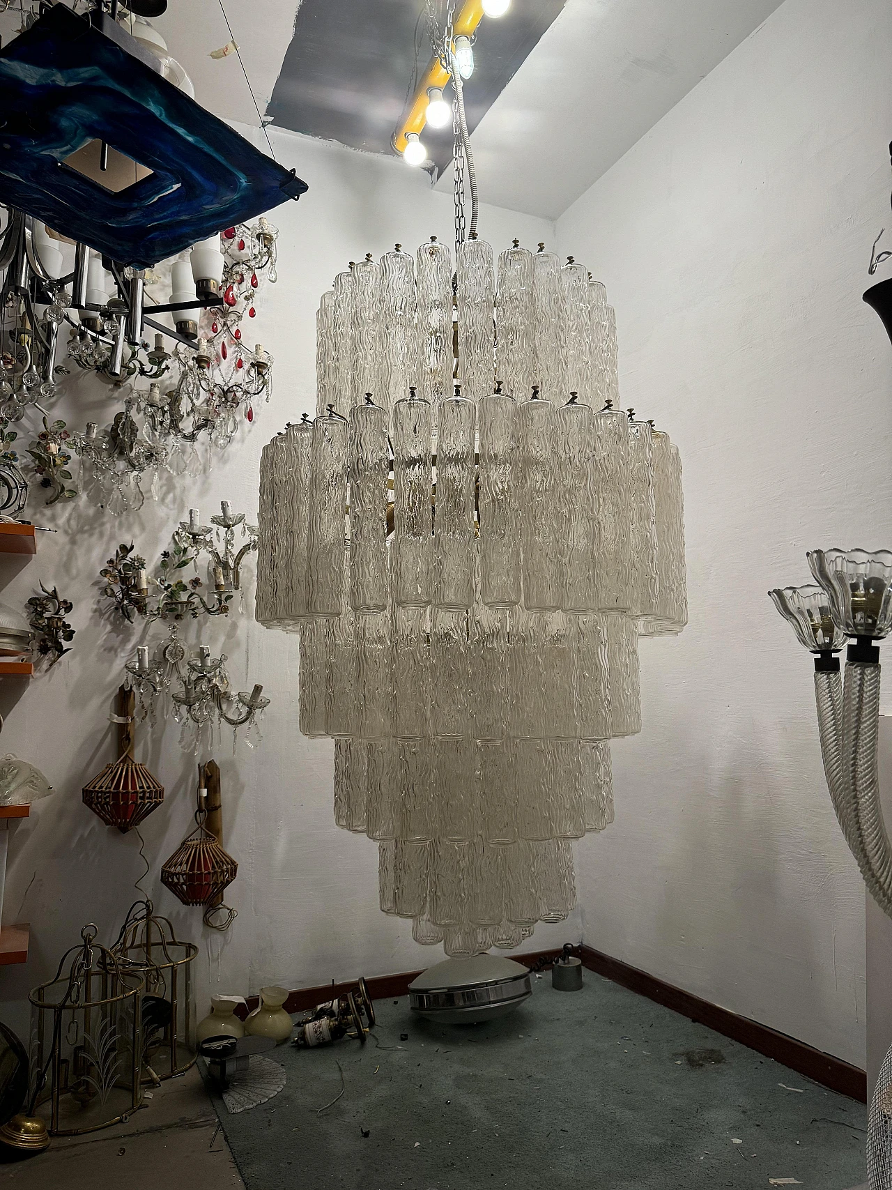 Lampadario a tubi in vetro di Murano di Paolo Venini, anni '60 3